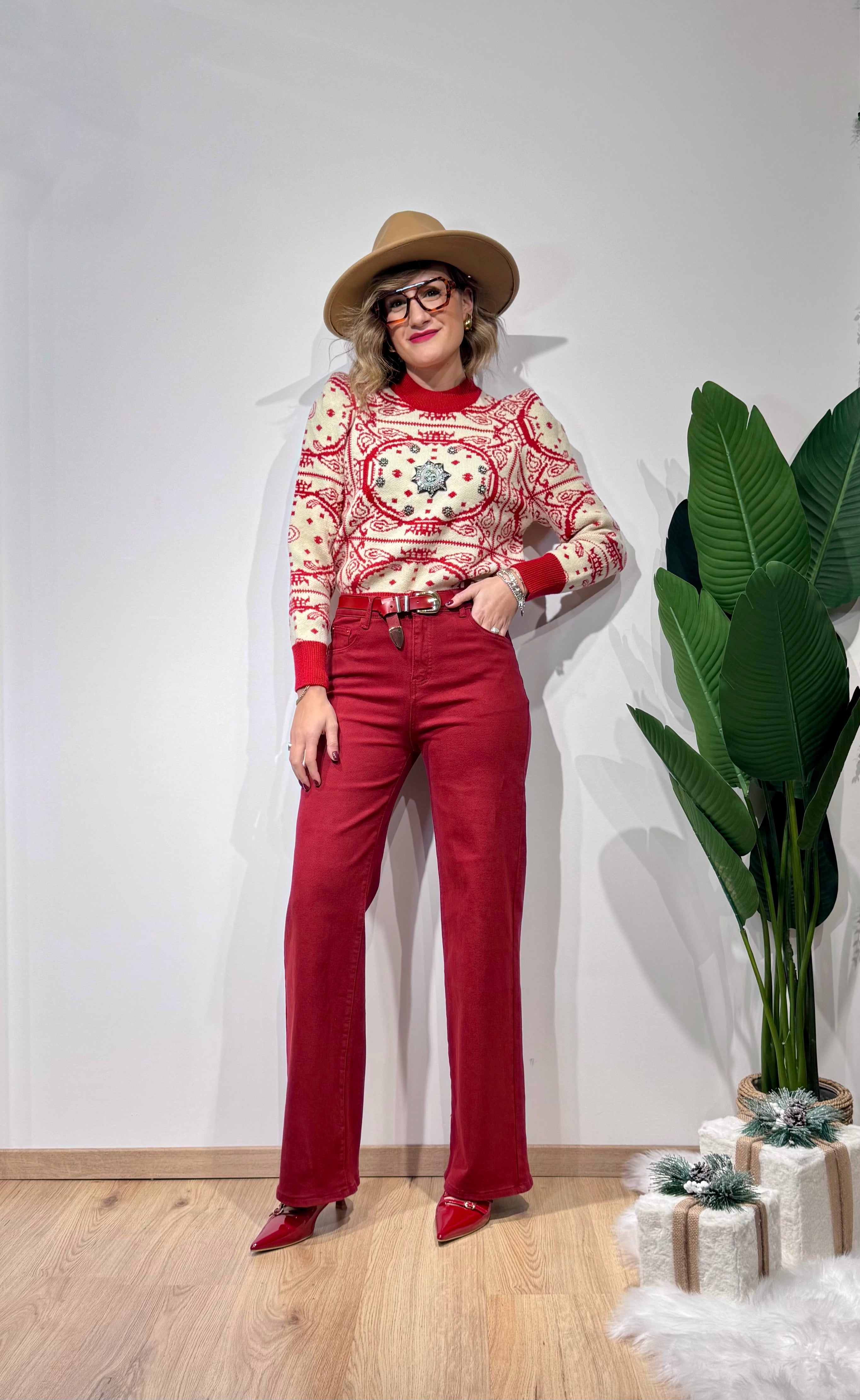 Jeans a palazzo bordeaux