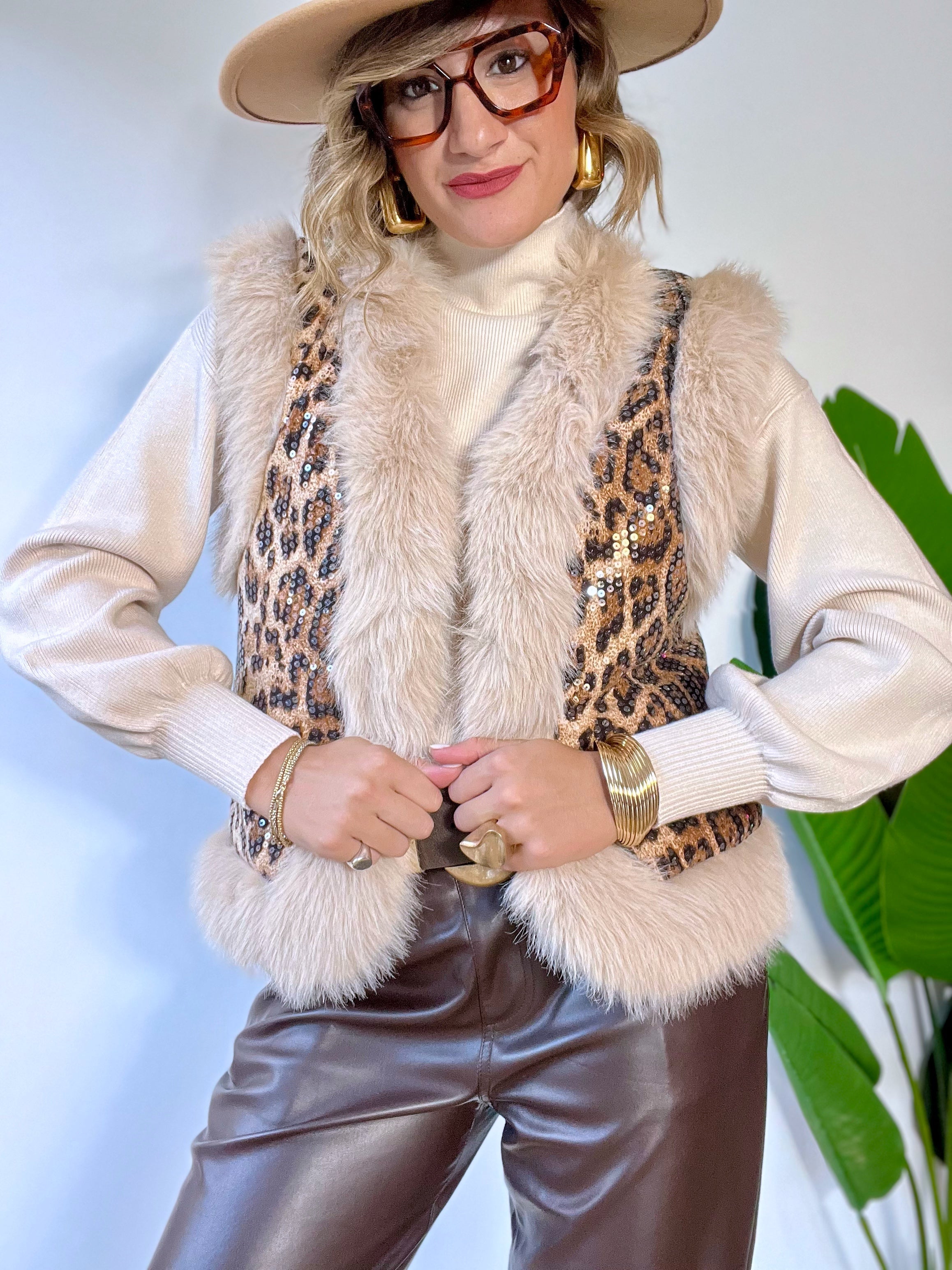 Gilet ecopelliccia + tessuto animalier