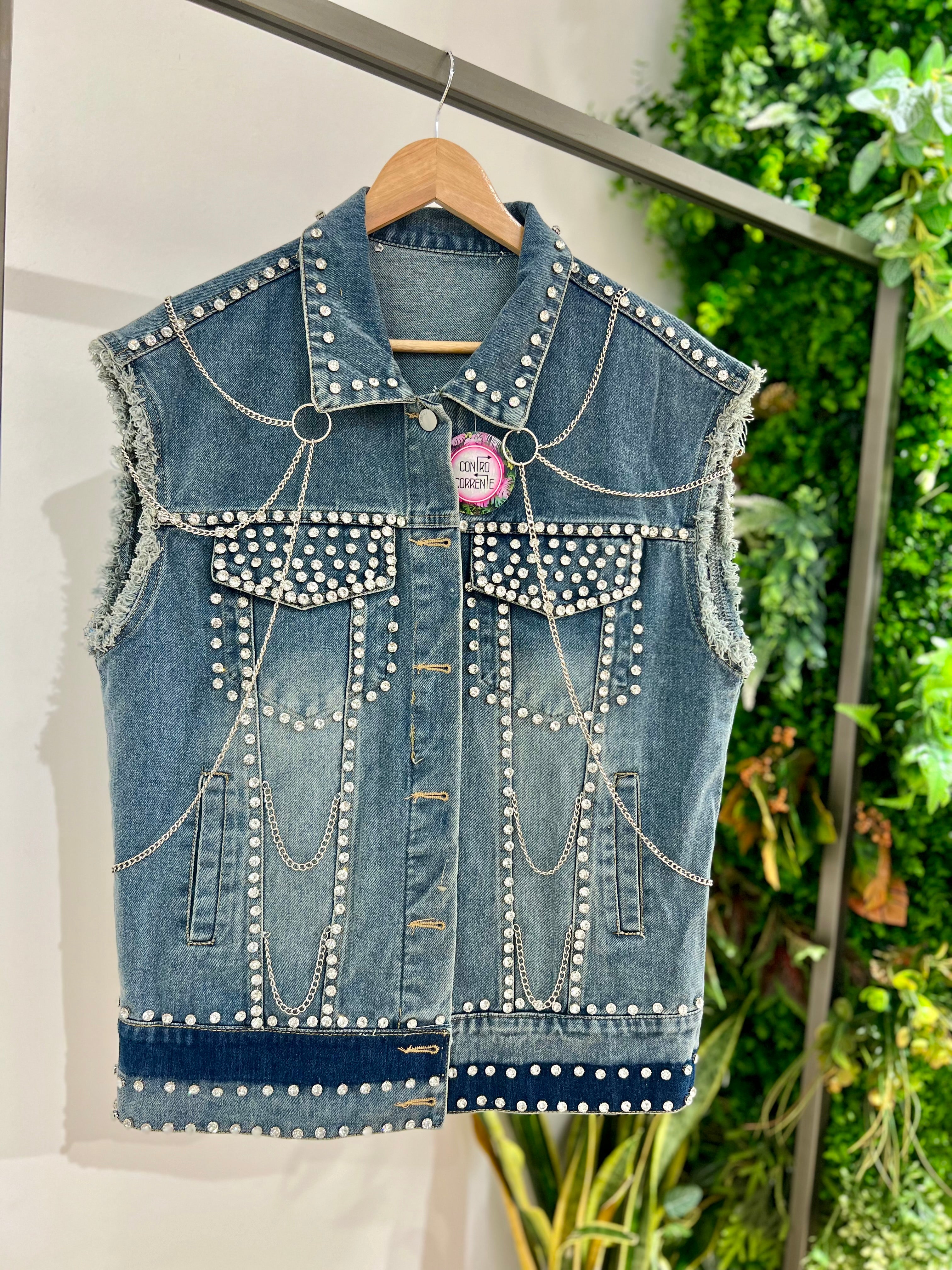 Gilet denim con strass