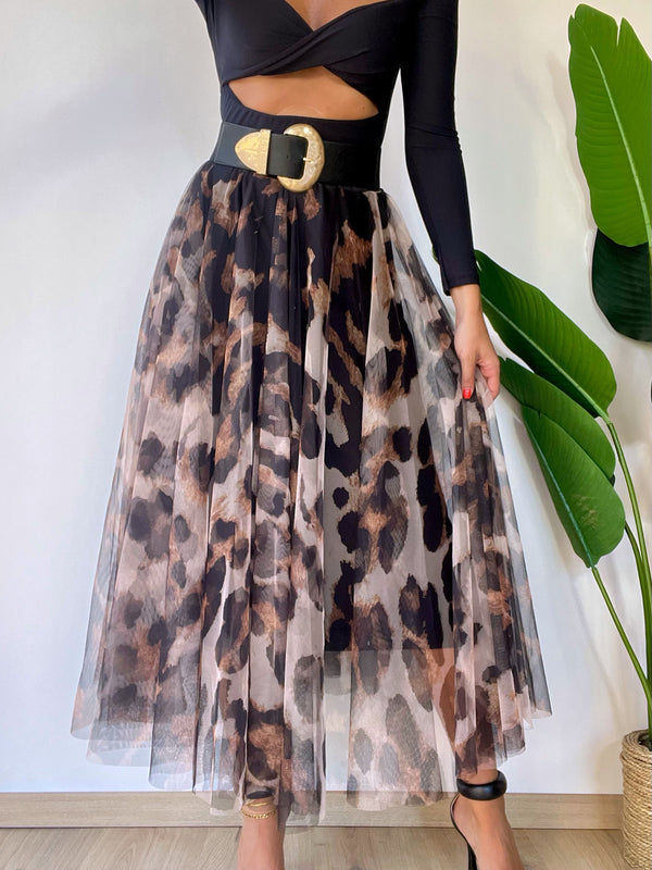 Gonna in tulle stampa animalier