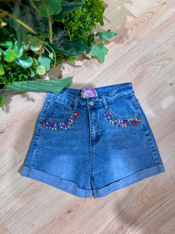 Shorts jeans con strass