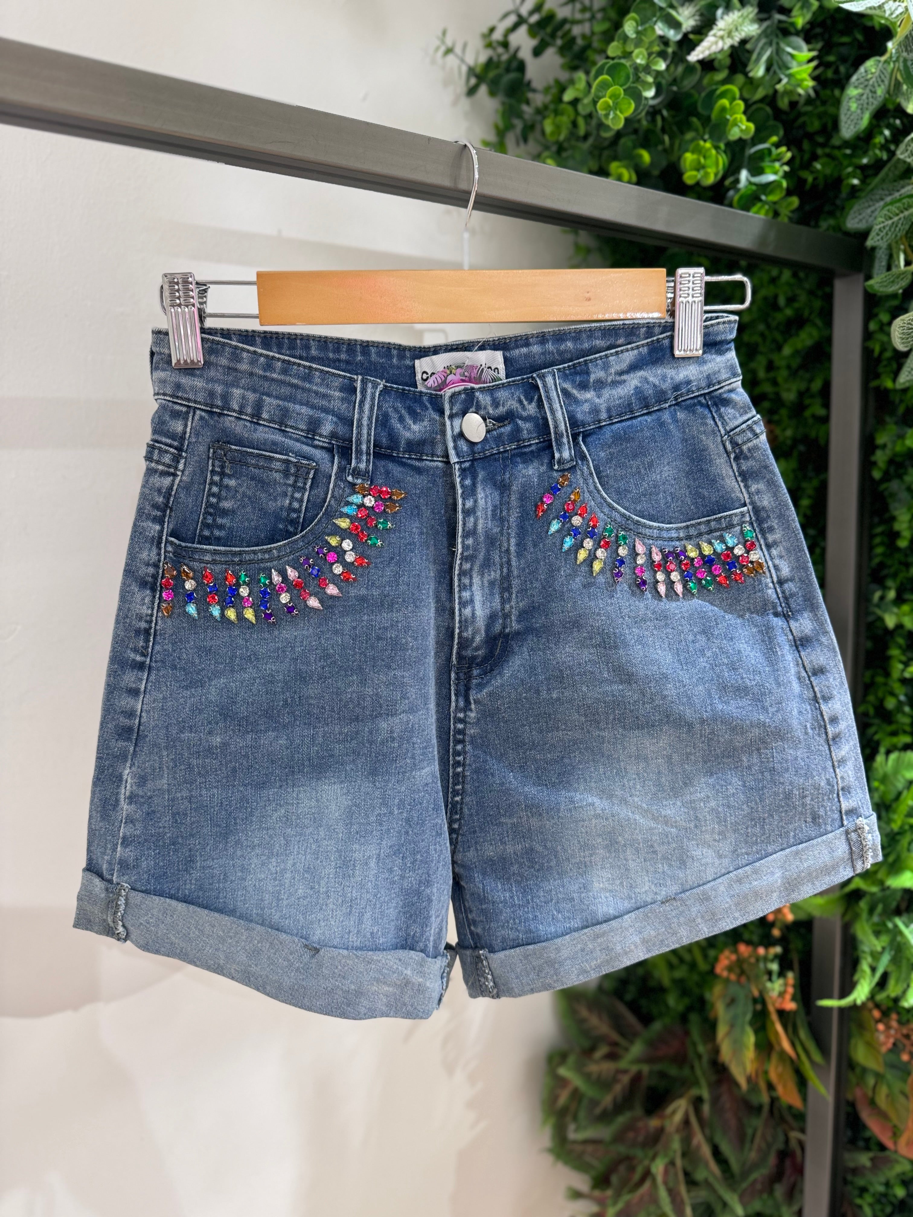 Shorts jeans con strass